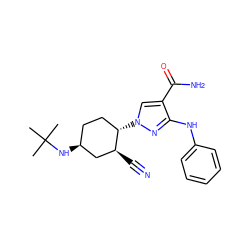 CC(C)(C)N[C@H]1CC[C@H](n2cc(C(N)=O)c(Nc3ccccc3)n2)[C@@H](C#N)C1 ZINC000222979057