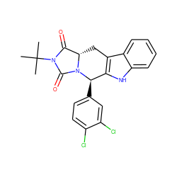 CC(C)(C)N1C(=O)[C@@H]2Cc3c([nH]c4ccccc34)[C@@H](c3ccc(Cl)c(Cl)c3)N2C1=O ZINC000066101865