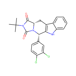 CC(C)(C)N1C(=O)[C@@H]2Cc3c([nH]c4ccccc34)[C@H](c3ccc(Cl)c(Cl)c3)N2C1=O ZINC000066101149