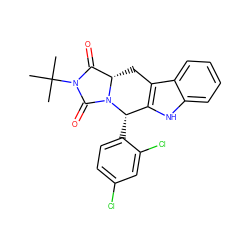 CC(C)(C)N1C(=O)[C@@H]2Cc3c([nH]c4ccccc34)[C@H](c3ccc(Cl)cc3Cl)N2C1=O ZINC000066113034