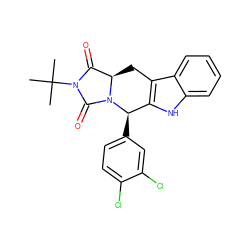 CC(C)(C)N1C(=O)[C@H]2Cc3c([nH]c4ccccc34)[C@@H](c3ccc(Cl)c(Cl)c3)N2C1=O ZINC000066113038