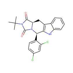 CC(C)(C)N1C(=O)[C@H]2Cc3c([nH]c4ccccc34)[C@@H](c3ccc(Cl)cc3Cl)N2C1=O ZINC000066112692