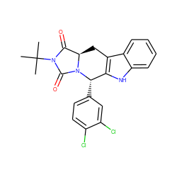 CC(C)(C)N1C(=O)[C@H]2Cc3c([nH]c4ccccc34)[C@H](c3ccc(Cl)c(Cl)c3)N2C1=O ZINC000066112477