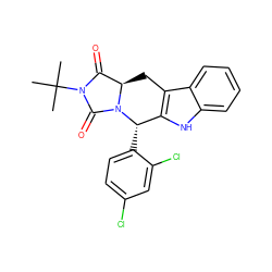 CC(C)(C)N1C(=O)[C@H]2Cc3c([nH]c4ccccc34)[C@H](c3ccc(Cl)cc3Cl)N2C1=O ZINC000066113032