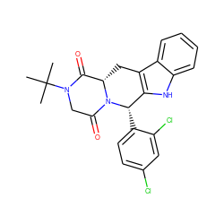 CC(C)(C)N1CC(=O)N2[C@@H](Cc3c([nH]c4ccccc34)[C@@H]2c2ccc(Cl)cc2Cl)C1=O ZINC000066111708