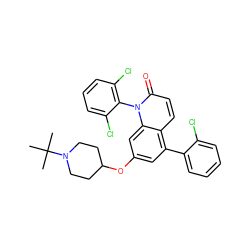 CC(C)(C)N1CCC(Oc2cc(-c3ccccc3Cl)c3ccc(=O)n(-c4c(Cl)cccc4Cl)c3c2)CC1 ZINC000028564999