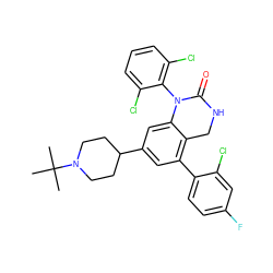 CC(C)(C)N1CCC(c2cc(-c3ccc(F)cc3Cl)c3c(c2)N(c2c(Cl)cccc2Cl)C(=O)NC3)CC1 ZINC000001553969