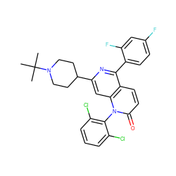 CC(C)(C)N1CCC(c2cc3c(ccc(=O)n3-c3c(Cl)cccc3Cl)c(-c3ccc(F)cc3F)n2)CC1 ZINC000028565250