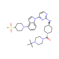 CC(C)(C)N1CCN(C(=O)[C@H]2CC[C@H](Nc3nccc(-n4ccc5c(N6CCC(S(C)(=O)=O)CC6)cccc54)n3)CC2)CC1 ZINC000261141608