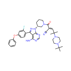 CC(C)(C)N1CCN(C(C)(C)/C=C(\C#N)C(=O)N2CCC[C@@H](n3nc(-c4ccc(Oc5ccccc5)cc4F)c4c(N)ncnc43)C2)CC1 ZINC000207725796