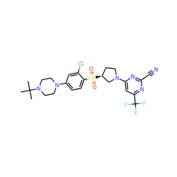 CC(C)(C)N1CCN(c2ccc(S(=O)(=O)[C@H]3CCN(c4cc(C(F)(F)F)nc(C#N)n4)C3)c(Cl)c2)CC1 ZINC000168643485