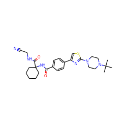 CC(C)(C)N1CCN(c2nc(-c3ccc(C(=O)NC4(C(=O)NCC#N)CCCCC4)cc3)cs2)CC1 ZINC000013676396