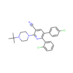 CC(C)(C)N1CCN(c2nc(-c3ccccc3Cl)c(-c3ccc(Cl)cc3)cc2C#N)CC1 ZINC000028903005