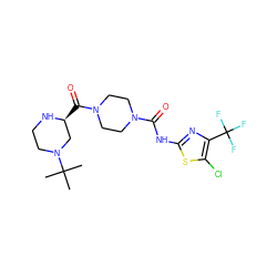 CC(C)(C)N1CCN[C@@H](C(=O)N2CCN(C(=O)Nc3nc(C(F)(F)F)c(Cl)s3)CC2)C1 ZINC000143298275