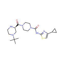 CC(C)(C)N1CCN[C@@H](C(=O)N2CCN(C(=O)Nc3nc(C4CC4)cs3)CC2)C1 ZINC000653687606