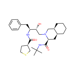 CC(C)(C)NC(=O)[C@@H]1C[C@@H]2CCCC[C@@H]2CN1C[C@@H](O)[C@H](Cc1ccccc1)NC(=O)[C@@H]1CCSC1 ZINC000027990627