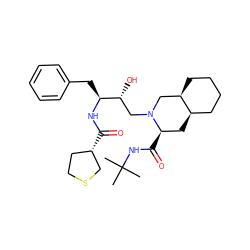 CC(C)(C)NC(=O)[C@@H]1C[C@@H]2CCCC[C@@H]2CN1C[C@@H](O)[C@H](Cc1ccccc1)NC(=O)[C@H]1CCSC1 ZINC000027988405