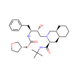 CC(C)(C)NC(=O)[C@@H]1C[C@@H]2CCCC[C@@H]2CN1C[C@@H](O)[C@H](Cc1ccccc1)NC(=O)O[C@@H]1CCOC1 ZINC000003944634