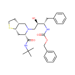 CC(C)(C)NC(=O)[C@@H]1C[C@@H]2SCC[C@@H]2CN1C[C@@H](O)[C@H](Cc1ccccc1)NC(=O)OCc1ccccc1 ZINC000003938824