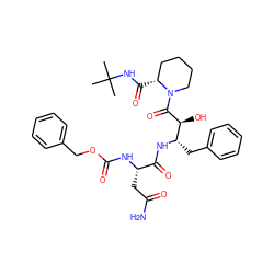 CC(C)(C)NC(=O)[C@@H]1CCCCN1C(=O)[C@@H](O)[C@H](Cc1ccccc1)NC(=O)[C@H](CC(N)=O)NC(=O)OCc1ccccc1 ZINC000027411388