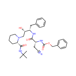 CC(C)(C)NC(=O)[C@@H]1CCCCN1C[C@H](O)[C@H](Cc1ccccc1)NC(=O)[C@@H](CC#N)NC(=O)OCc1ccccc1 ZINC000027405727