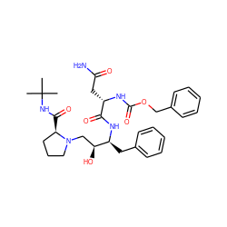 CC(C)(C)NC(=O)[C@@H]1CCCN1C[C@H](O)[C@H](Cc1ccccc1)NC(=O)[C@H](CC(N)=O)NC(=O)OCc1ccccc1 ZINC000103252386