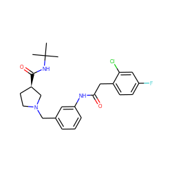 CC(C)(C)NC(=O)[C@@H]1CCN(Cc2cccc(NC(=O)Cc3ccc(F)cc3Cl)c2)C1 ZINC001772608273