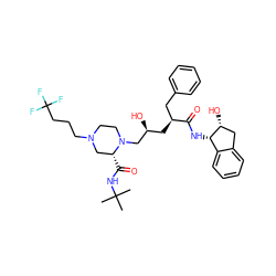 CC(C)(C)NC(=O)[C@@H]1CN(CCCC(F)(F)F)CCN1C[C@@H](O)C[C@@H](Cc1ccccc1)C(=O)N[C@H]1c2ccccc2C[C@H]1O ZINC000027564319