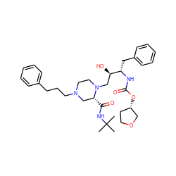 CC(C)(C)NC(=O)[C@@H]1CN(CCCc2ccccc2)CCN1C[C@@H](O)[C@H](Cc1ccccc1)NC(=O)O[C@H]1CCOC1 ZINC000026378283