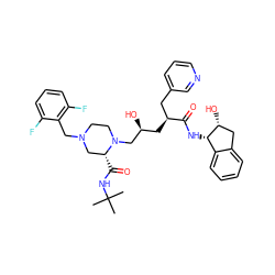 CC(C)(C)NC(=O)[C@@H]1CN(Cc2c(F)cccc2F)CCN1C[C@@H](O)C[C@@H](Cc1cccnc1)C(=O)N[C@H]1c2ccccc2C[C@H]1O ZINC000026666755