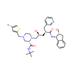 CC(C)(C)NC(=O)[C@@H]1CN(Cc2cc(Br)cs2)CCN1C[C@@H](O)C[C@@H](Cc1cccnc1)C(=O)N[C@H]1c2ccccc2C[C@H]1O ZINC000026668974