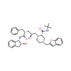 CC(C)(C)NC(=O)[C@@H]1CN(Cc2cc3ccccc3o2)CCN1C[C@@H](O)C[C@@H](Cc1ccccc1)C(=O)N[C@H]1c2ccccc2C[C@H]1O ZINC000024447427
