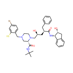 CC(C)(C)NC(=O)[C@@H]1CN(Cc2ccc(Br)cc2S)CCN1C[C@@H](O)C[C@@H](Cc1ccccc1)C(=O)N[C@H]1c2ccccc2C[C@H]1O ZINC000027096924
