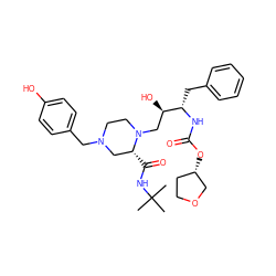 CC(C)(C)NC(=O)[C@@H]1CN(Cc2ccc(O)cc2)CCN1C[C@@H](O)[C@H](Cc1ccccc1)NC(=O)O[C@H]1CCOC1 ZINC000026384150