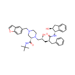 CC(C)(C)NC(=O)[C@@H]1CN(Cc2ccc3occc3c2)CCN1C[C@H](O)C[C@H](Cc1ccccc1)C(=O)N[C@H]1c2ccccc2C[C@@H]1O ZINC000253752439