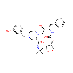 CC(C)(C)NC(=O)[C@@H]1CN(Cc2cccc(O)c2)CCN1C[C@@H](O)[C@H](Cc1ccccc1)NC(=O)O[C@H]1CCOC1 ZINC000026384528