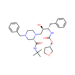 CC(C)(C)NC(=O)[C@@H]1CN(Cc2ccccc2)CCN1C[C@@H](O)[C@H](Cc1ccccc1)NC(=O)O[C@H]1CCOC1 ZINC000026377204