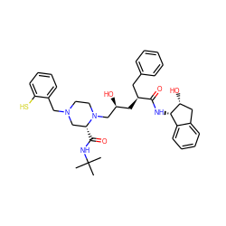 CC(C)(C)NC(=O)[C@@H]1CN(Cc2ccccc2S)CCN1C[C@@H](O)C[C@@H](Cc1ccccc1)C(=O)N[C@H]1c2ccccc2C[C@H]1O ZINC000027101436