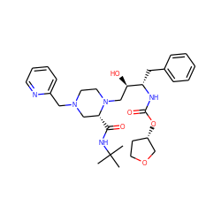 CC(C)(C)NC(=O)[C@@H]1CN(Cc2ccccn2)CCN1C[C@@H](O)[C@H](Cc1ccccc1)NC(=O)O[C@H]1CCOC1 ZINC000026389124