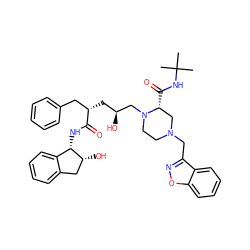 CC(C)(C)NC(=O)[C@@H]1CN(Cc2noc3ccccc23)CCN1C[C@@H](O)C[C@@H](Cc1ccccc1)C(=O)N[C@H]1c2ccccc2C[C@H]1O ZINC000027561974