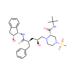 CC(C)(C)NC(=O)[C@@H]1CN(S(C)(=O)=O)CCN1C[C@@H](O)C[C@@H](Cc1ccccc1)C(=O)N[C@H]1c2ccccc2C[C@H]1O ZINC000029324037