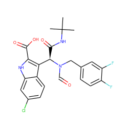 CC(C)(C)NC(=O)[C@H](c1c(C(=O)O)[nH]c2cc(Cl)ccc12)N(C=O)Cc1ccc(F)c(F)c1 ZINC000072371184