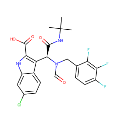 CC(C)(C)NC(=O)[C@H](c1c(C(=O)O)[nH]c2cc(Cl)ccc12)N(C=O)Cc1ccc(F)c(F)c1F ZINC000113878860
