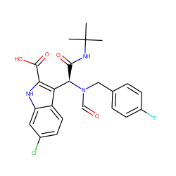 CC(C)(C)NC(=O)[C@H](c1c(C(=O)O)[nH]c2cc(Cl)ccc12)N(C=O)Cc1ccc(F)cc1 ZINC000113880274