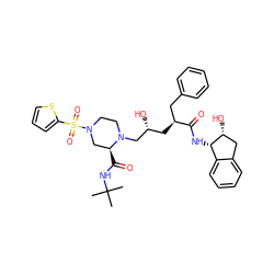 CC(C)(C)NC(=O)[C@H]1CN(S(=O)(=O)c2cccs2)CCN1C[C@H](O)C[C@@H](Cc1ccccc1)C(=O)N[C@H]1c2ccccc2C[C@H]1O ZINC000026725376