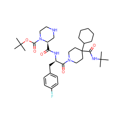 CC(C)(C)NC(=O)C1(C2CCCCC2)CCN(C(=O)[C@@H](Cc2ccc(F)cc2)NC(=O)[C@@H]2CNCCN2C(=O)OC(C)(C)C)CC1 ZINC000095607662