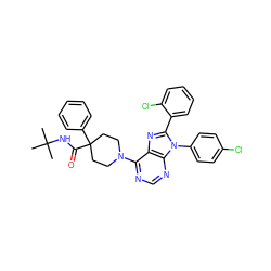 CC(C)(C)NC(=O)C1(c2ccccc2)CCN(c2ncnc3c2nc(-c2ccccc2Cl)n3-c2ccc(Cl)cc2)CC1 ZINC001772645214