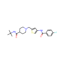 CC(C)(C)NC(=O)C1CCN(Cc2cc(NC(=O)c3ccc(F)cc3)cs2)CC1 ZINC001772633578