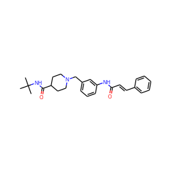 CC(C)(C)NC(=O)C1CCN(Cc2cccc(NC(=O)/C=C/c3ccccc3)c2)CC1 ZINC001772633722