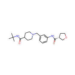 CC(C)(C)NC(=O)C1CCN(Cc2cccc(NC(=O)[C@@H]3CCOC3)c2)CC1 ZINC001772638884